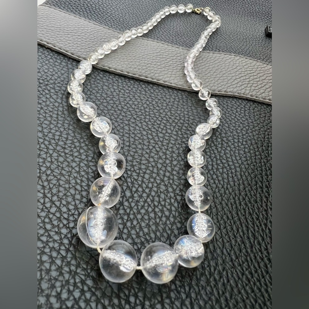 Vintage Clear Acrylic Round Graduated Beaded Necklace Lightweight 23” Long